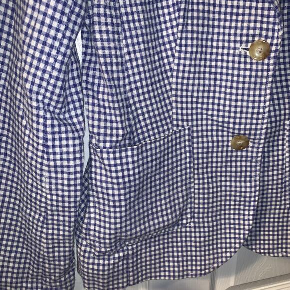 Talbots Outlet Women's Gingham Blazer Size 4 Blue Linen Cotton Office Preppy - Picture 4 of 6